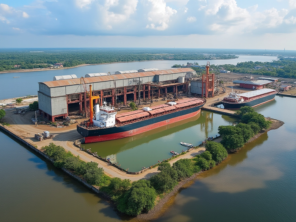 A drone shot of Mombassa First Shipyards, a ship-breaking facility on the Kenyan Coast.